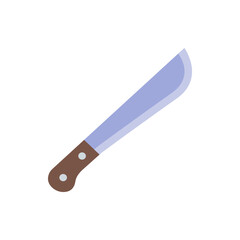 Illustration of a machete with a light blue blade and brown handle with two silver rivets shown here