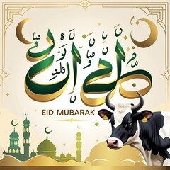 Eid Mubarak with Cow Silhouette &ndash; Qurbani Festival Design