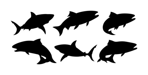 Silhouette illustration featuring a group of six fish in various orientations
