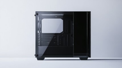 Fototapeta premium Modern black computer case with tempered glass