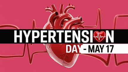 World Hypertension Day, Bright pink background with detailed heart promoting blood pressure awareness.