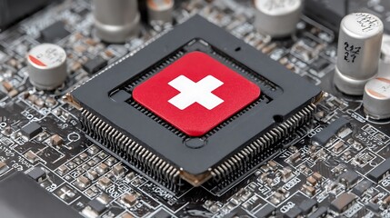 Swiss Cross Chip Tech Repair  Security Concept.