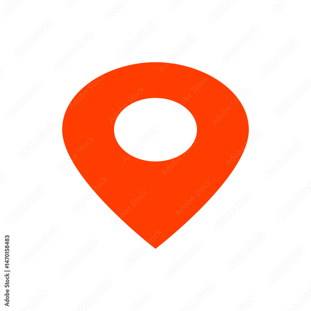 Poster an orange location pin with a white circular cutout in the center displayed on a white background vi