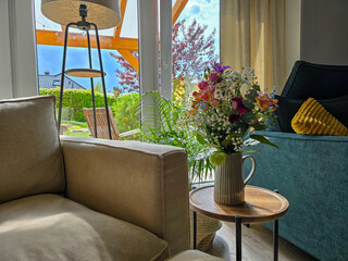 modern living room with flower decoration