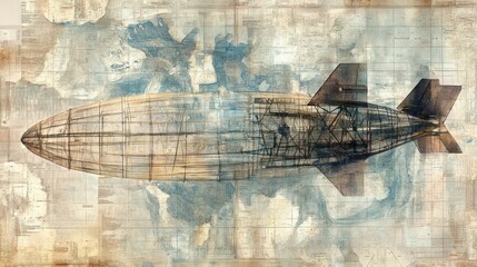 Vintage Airship, World Map, Detailed