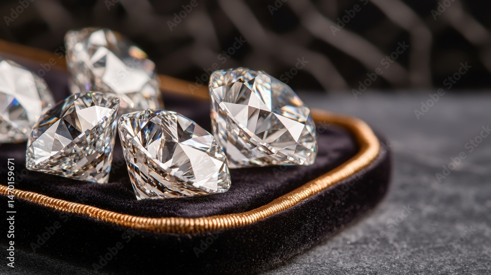 Poster gemstone diamond refinement concept, sparkling collection of diamonds showcasing varying sizes and c