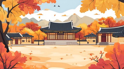 Autumn Korean Palace Landscape.