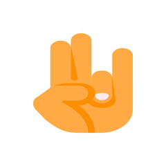 Illustration of an orange hand with the index middle and pinky fingers extended upward in a gesture