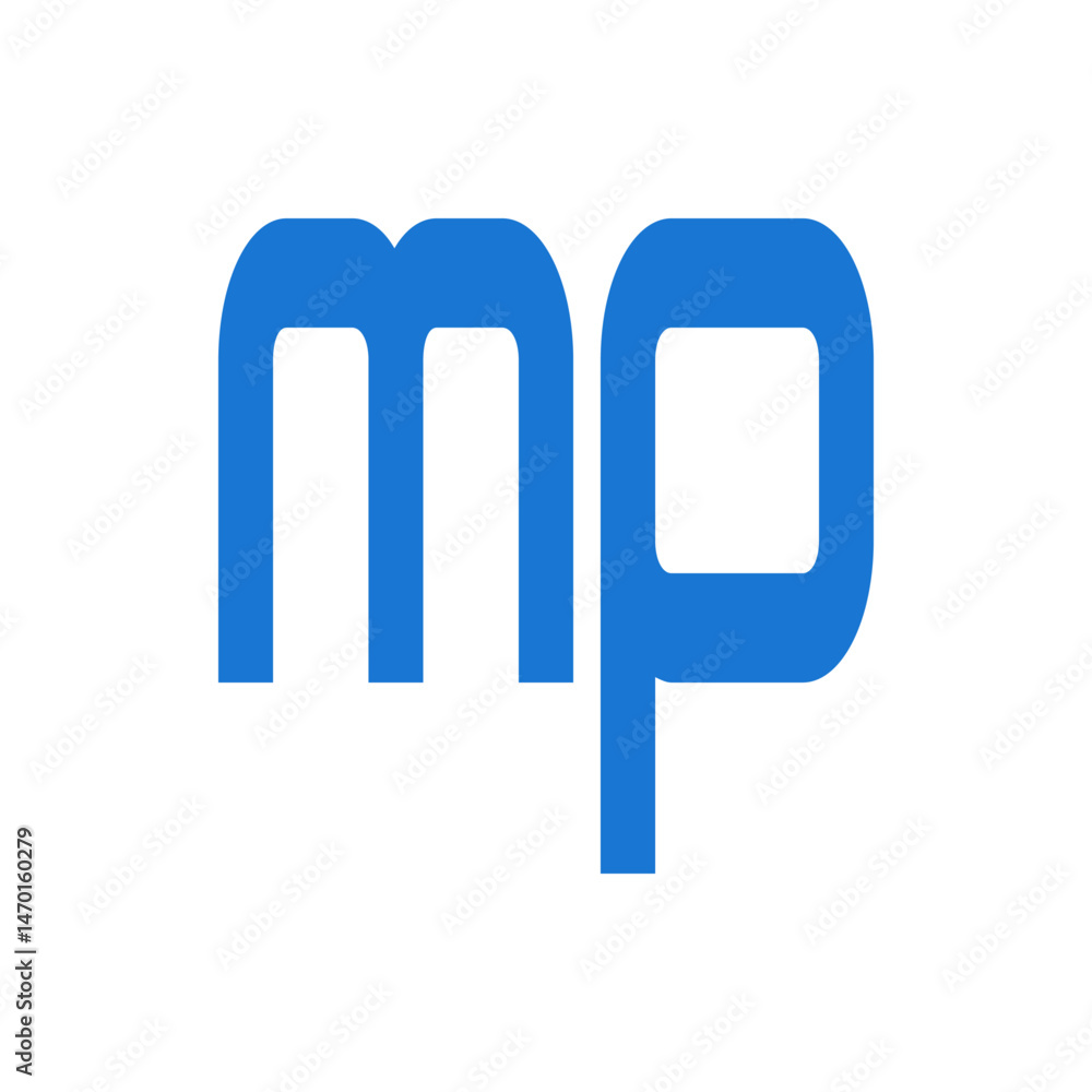 Poster blue letters m and p displayed prominently against a white background in a simple and modern design 
