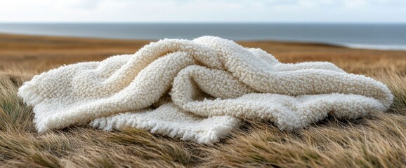 Soft, Creamy White Blanket on Grassy Field