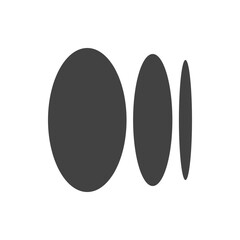 Three gray ellipses arranged horizontally with varying degrees of elongation on a white background space