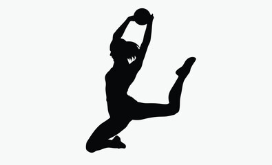 woman basketball silhouette, female athlete jump, layup shot pose, black white player