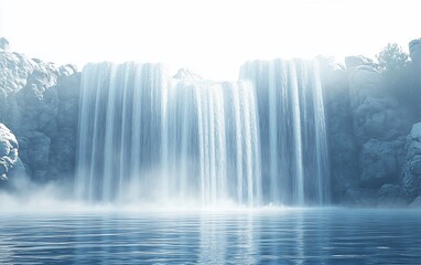 Majestic waterfall cascading into a serene blue pool, surrounded by icy cliffs.