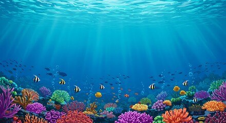 Vibrant Coral Reef Ecosystem, Fish Swimming in Turquoise Waters, Animated Style