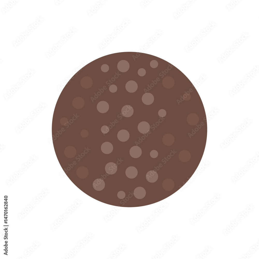 Poster a circular brown object with lighter brown spots arranged randomly across its surface in a flat desi