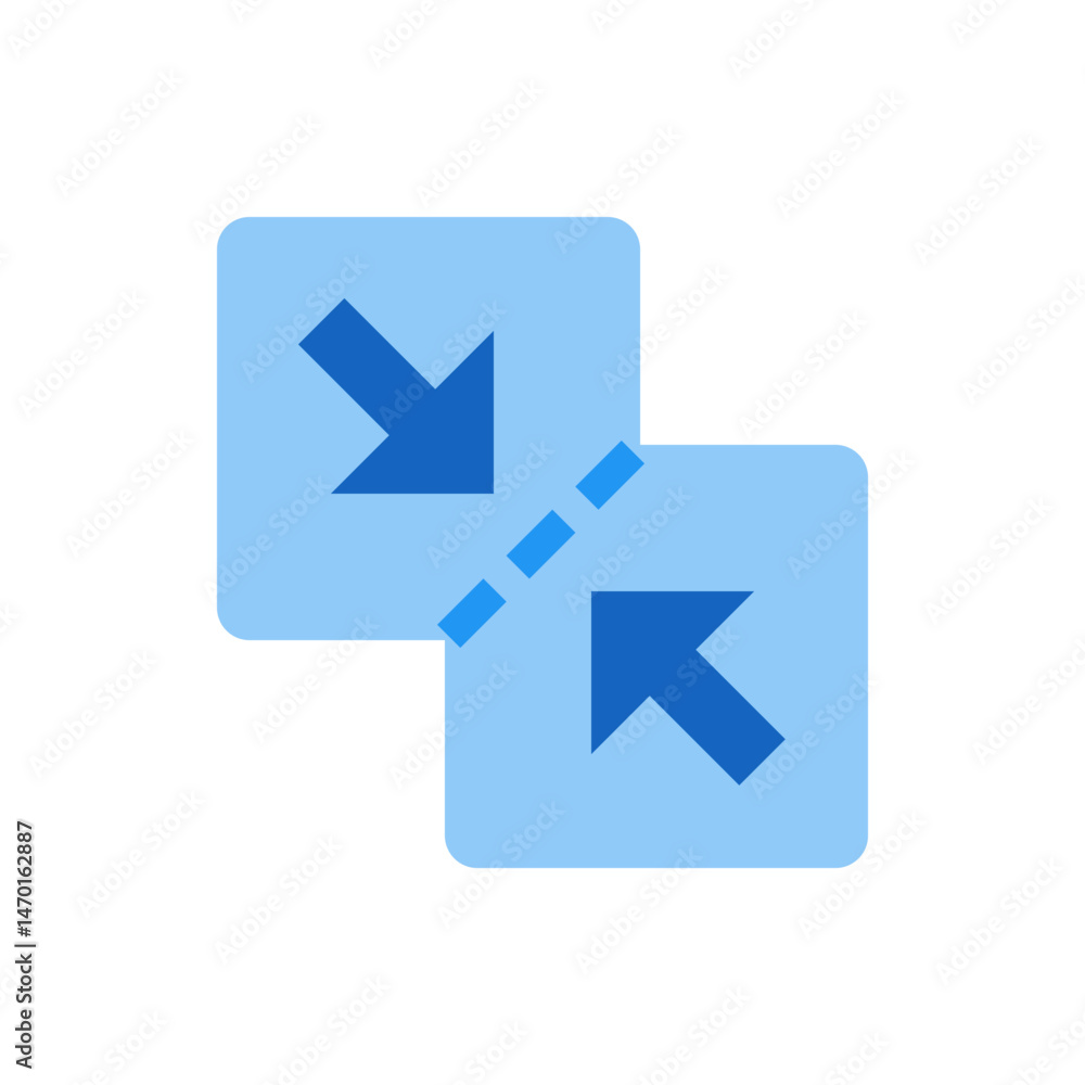 Aufkleber two light blue squares separated by a dotted line with arrows pointing inward in a square format des