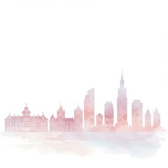 Fototapeta premium Pastel Watercolor City Skyline Illustration