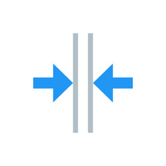 Two blue arrows pointing inwards towards two vertical gray lines with a white space in between them