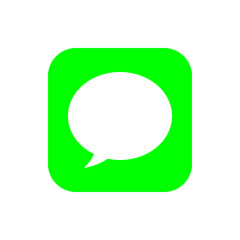 Illustration of a green rounded square with a white speech bubble inside representing communication app icon