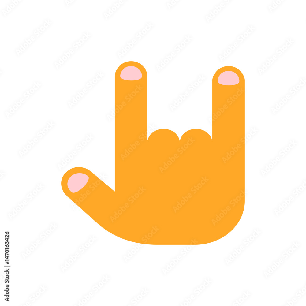 Poster illustration of a hand gesture with index and pinky fingers extended upward on a white background vi