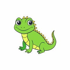 Fototapeta premium Cute green cartoon lizard vector illustration for childrens designs and educational materials