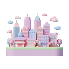 Fototapeta premium Pastel Cityscape: 3D Render of Whimsical Buildings
