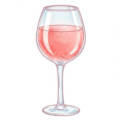 Watercolor Illustration of a Glass of Rose Wine