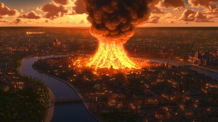 Destructive force over urban center apocalyptic disaster scenario