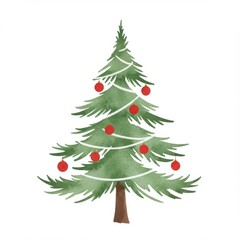 Fototapeta premium Watercolor Christmas Tree with Red Ornaments