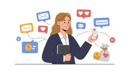 Woman Managing Online Donations Via Email and Social Media