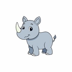 Cute cartoon rhinoceros character vector illustration isolated on white background