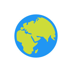 Illustration of a globe with continents in light green surrounded by a blue ocean on a white background