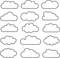 "Collection of Minimal Cloud Outline Icons — Simple Vector Cloud Shapes for Weather, Web, and Graphic Design Elements"