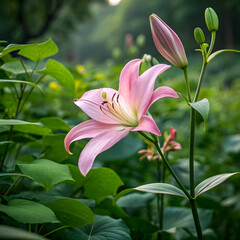 Fototapeta premium beautiful pink lily in garden