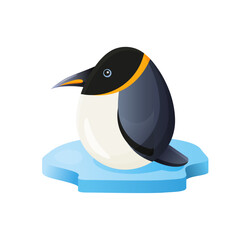 Simplified concept of egg shaped minimalist Emperor Penguin on an ice floe isolated on white background