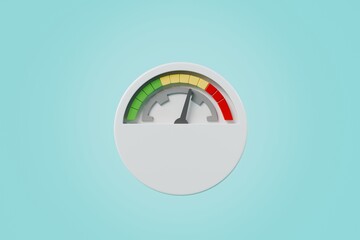3d Speedometer icon. Minimal Status Speedometer with arrow scale gauge. Green, Yellow, Orange, Red Status color or low, medium, high arrow scale performance status icon. Credit rating score. 3d render