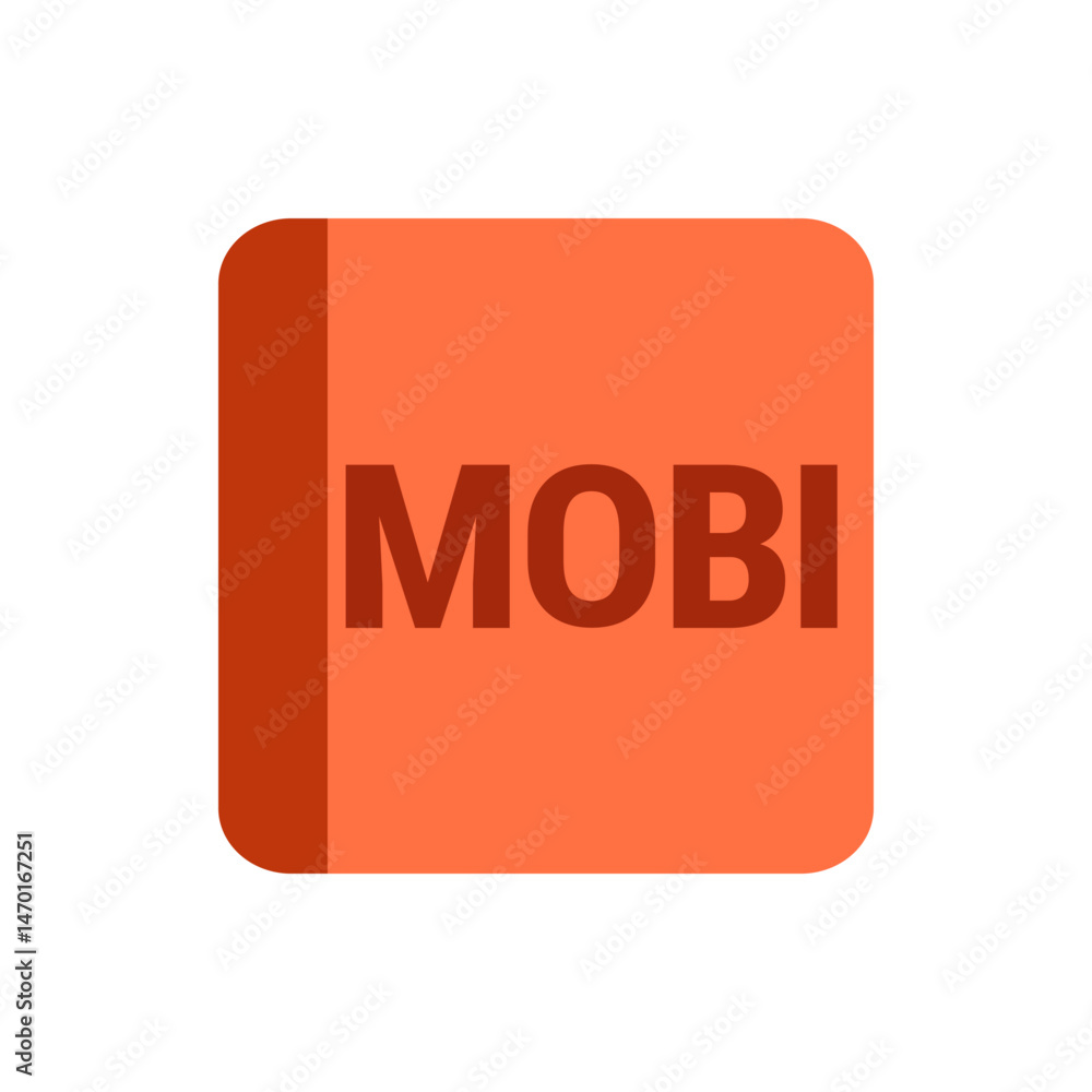 Poster orange rounded rectangle with a darker orange shadow and the text mobi in a darker orange color insi