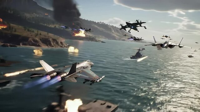 Aerial Combat Simulation Over Coastal Waters
