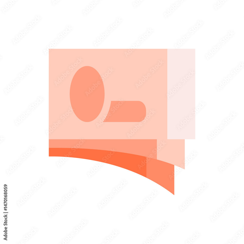 Poster illustration of layered peach and orange shapes with a circle and rounded rectangle on top layer 100