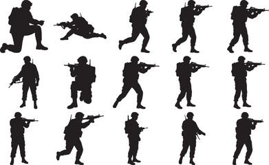 Fifteen Black Soldier Silhouette Variations