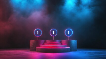A 4K photo of empty winners podium with 1st, 2nd, and 3rd place placeholders. rendering isolated on background, winners, podium.