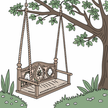 Wooden jhula indian  swing with-ornate carvings vector illustration 