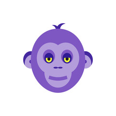 Illustration of a purple monkey with yellow eyes and a sad expression in a simple cartoon style face