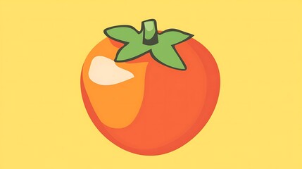 Ripe Persimmon with Yellow Background.