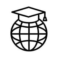  Globe with Graduation Cap Icon – Global Education, Academic Achievement, and Learning Symbol