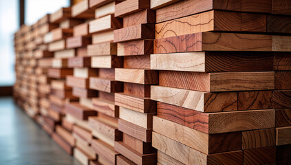 Background and texture of stack of teak wood blocks