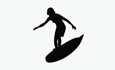 surfer silhouette vector, wave rider pose, surfboard stance icon, ocean sport figure, black white surfer