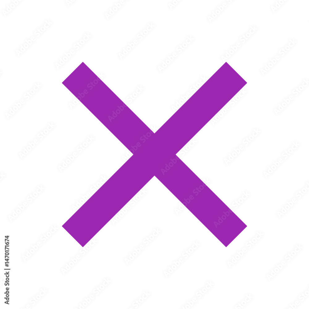 Poster a bold purple x shape against a stark white background creates a simple yet striking visual element 