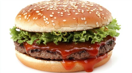 Juicy BBQ Burger with Sesame Seed Bun and Fresh Lettuce