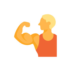 Fototapeta premium Illustration of a muscular man with blonde hair flexing his arm wearing an orange tank top design art